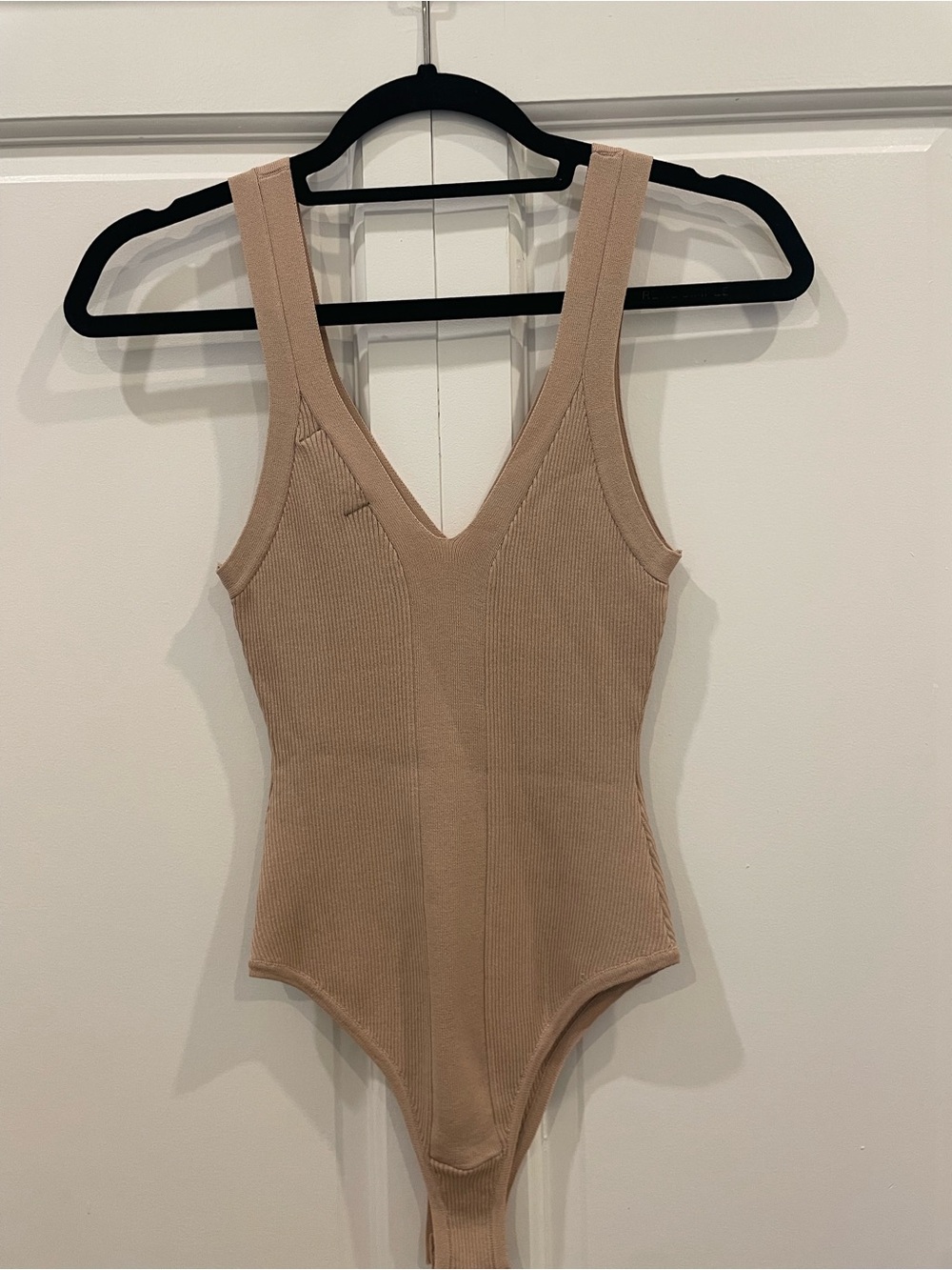 Lulu's Nude Ribbed V-Neck Bodysuit